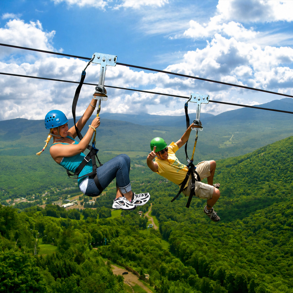 Zip-Lining Over the Mountain Slopes